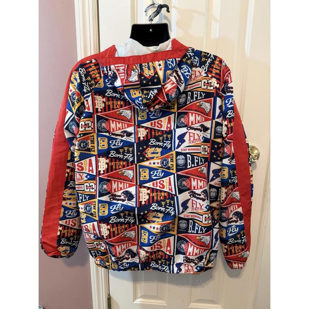 Born Fly Multicolor Zip Up Jacket Mens Medium All Over Print Hip Hop - Picture 2 of 8